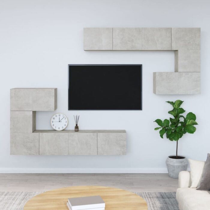 Meuble TV mural Gris béton Bois d'ingénierie – Image 1