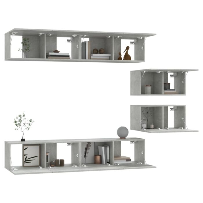 Ensemble de meubles TV 6 pcs Gris béton Bois d'ingénierie – Image 2
