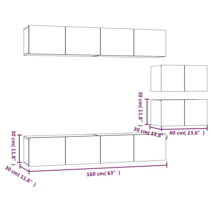 Ensemble de meubles TV 6 pcs Gris béton Bois d'ingénierie – Image 7