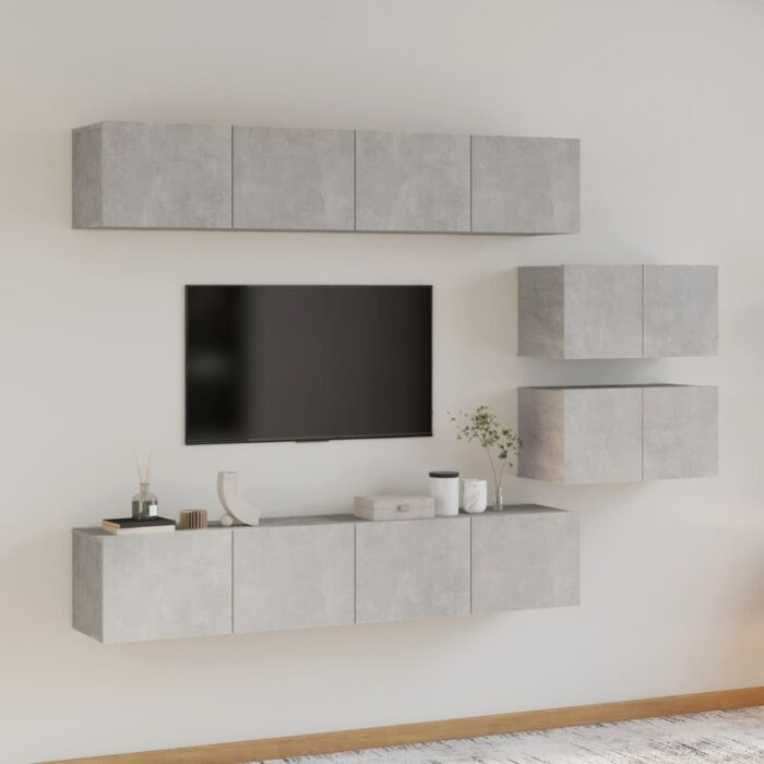 Ensemble de meubles TV 6 pcs Gris béton Bois d'ingénierie – Image 1