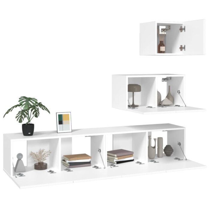 Ensemble de meubles TV 4 pcs Blanc Bois d'ingénierie – Image 2