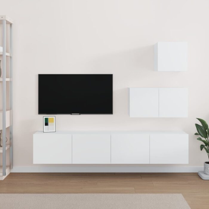 Ensemble de meubles TV 4 pcs Blanc Bois d'ingénierie – Image 1