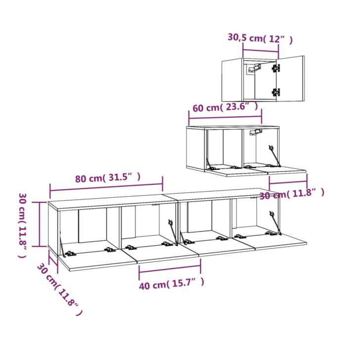 Ensemble de meubles TV 4 pcs Chêne sonoma Bois d'ingénierie – Image 5