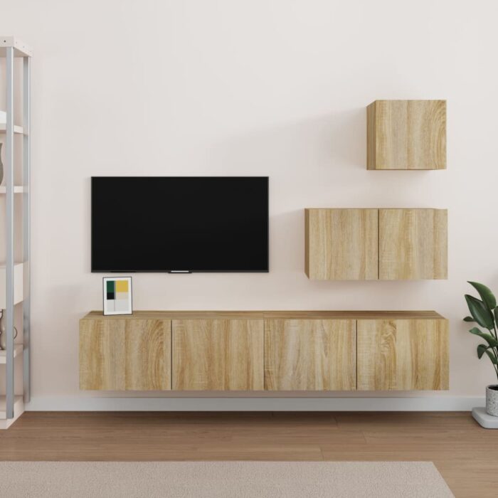 Ensemble de meubles TV 4 pcs Chêne sonoma Bois d'ingénierie – Image 1