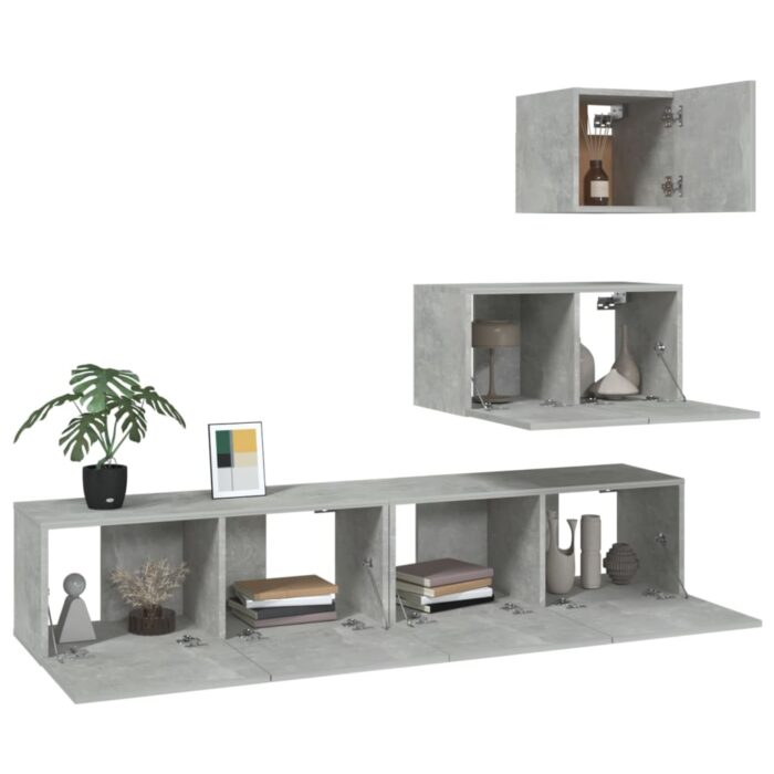 Ensemble de meubles TV 4 pcs Gris béton Bois d'ingénierie – Image 2