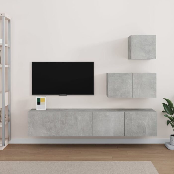 Ensemble de meubles TV 4 pcs Gris béton Bois d'ingénierie – Image 1