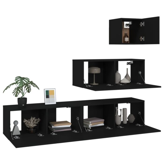 Ensemble de meubles TV 4 pcs Noir Bois d'ingénierie – Image 2