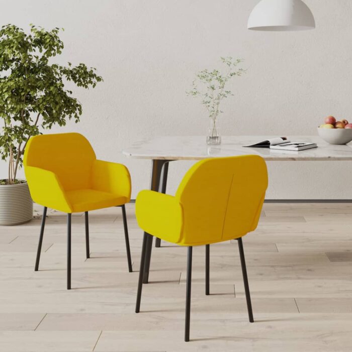 Chaises à manger lot de 2 Jaune Velours – Image 1
