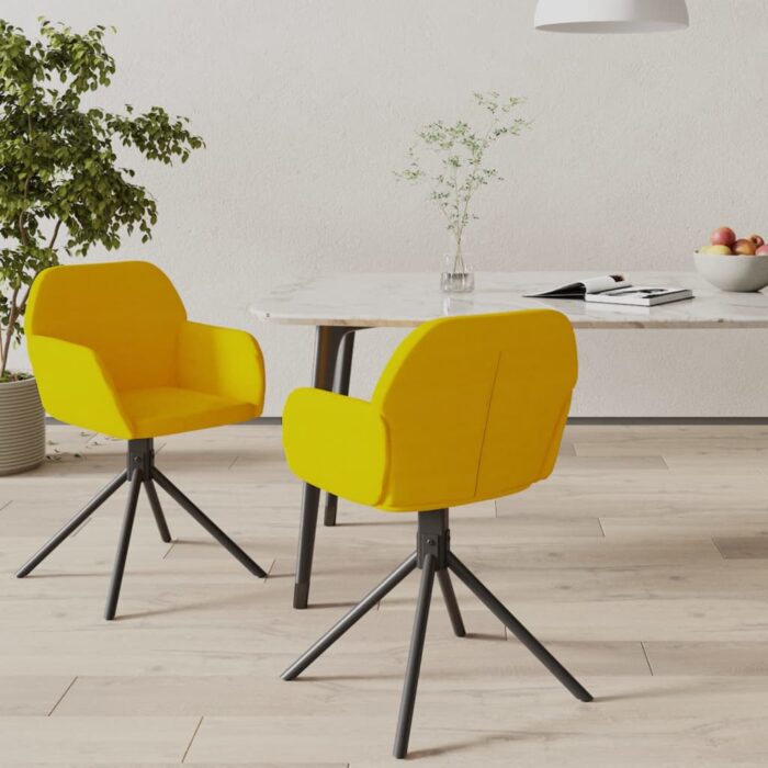 Chaises pivotantes à manger lot de 2 Jaune Velours – Image 1