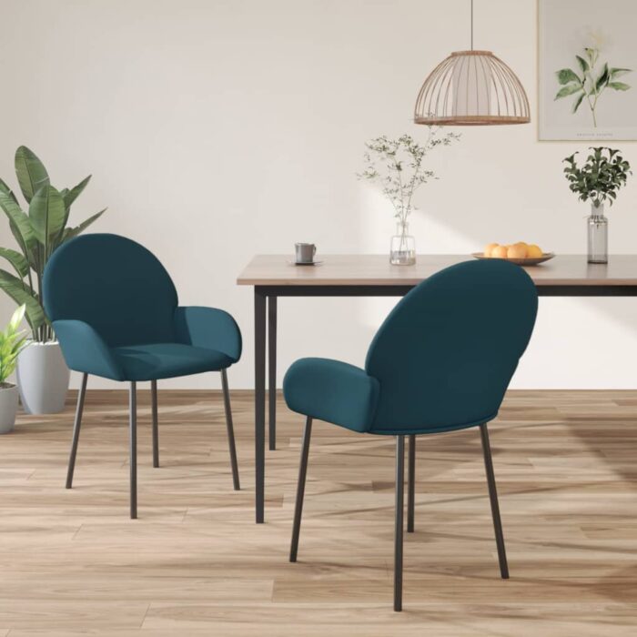 Chaises à manger lot de 2 Bleu Velours – Image 1
