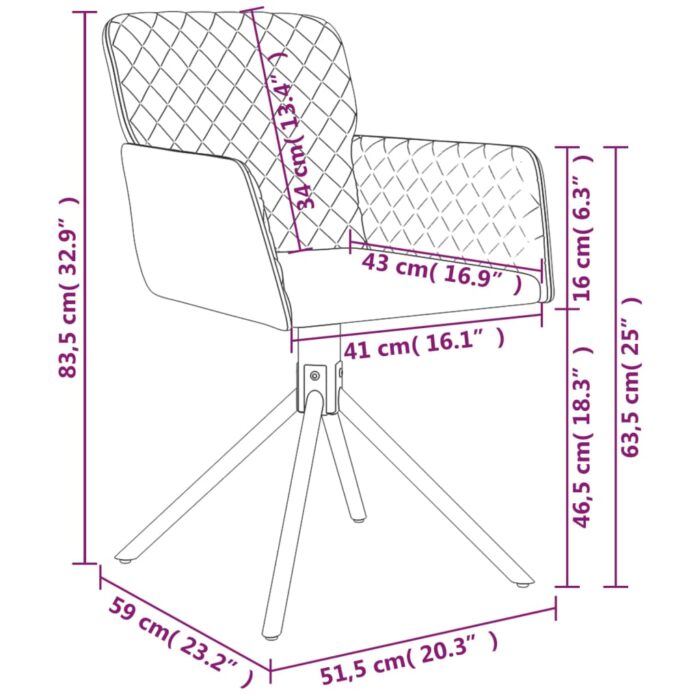 Chaises pivotantes à manger lot de 2 Jaune Velours – Image 8