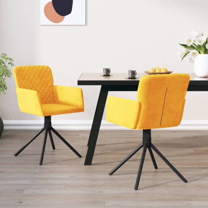 Chaises pivotantes à manger lot de 2 Jaune Velours – Image 1