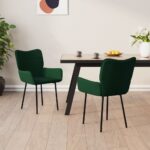 Chaises à manger lot de 2 Vert foncé Velours