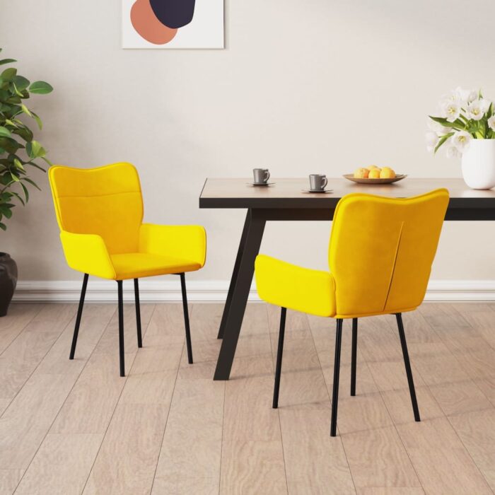Chaises à manger lot de 2 Jaune Velours – Image 1