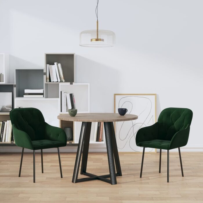 Chaises à manger lot de 2 Vert foncé Velours – Image 1