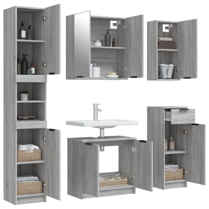 Meubles de salle de bain 5 pcs Sonoma gris Bois d'ingénierie – Image 2