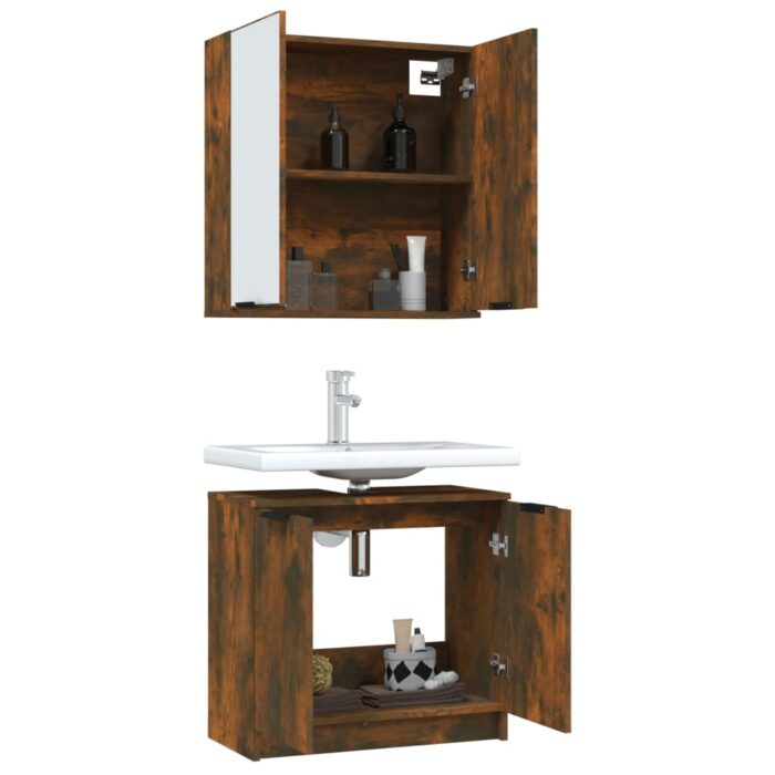 Ensemble d'armoires de salle de bain 2 pcs chêne fumé – Image 2