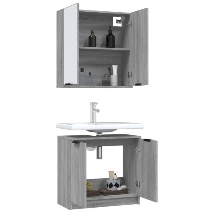 Ensemble d'armoires de salle de bain 2 pcs sonoma gris – Image 2