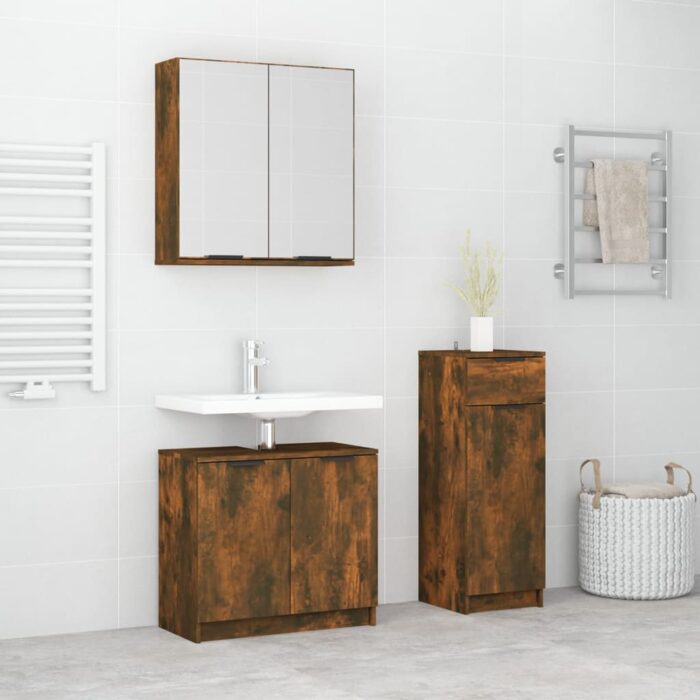 Ensemble d'armoires de salle de bain 3 pcs chêne fumé – Image 1