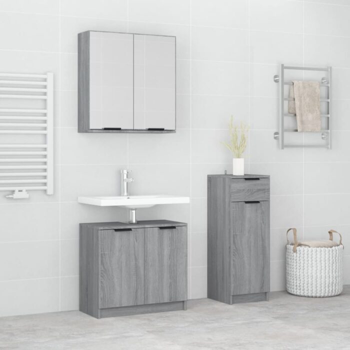 Ensemble d'armoires de salle de bain 3 pcs sonoma gris – Image 1