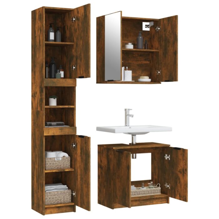Ensemble d'armoires de salle de bain 3 pcs chêne fumé – Image 2