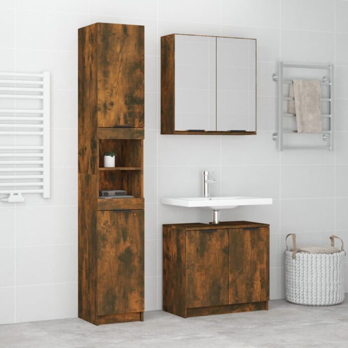 Ensemble d'armoires de salle de bain 3 pcs chêne fumé – Image 1