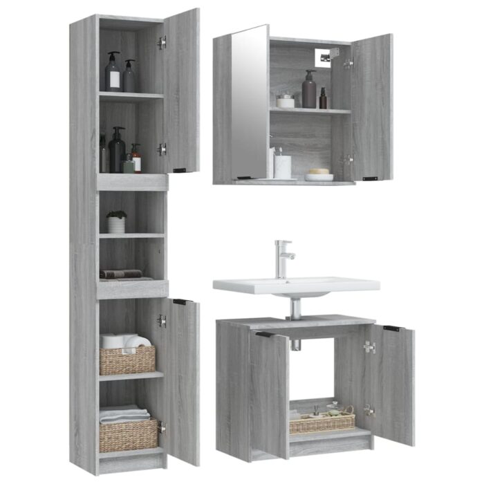 Ensemble d'armoires de salle de bain 3 pcs sonoma gris – Image 2