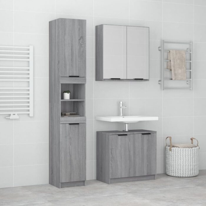 Ensemble d'armoires de salle de bain 3 pcs sonoma gris – Image 1
