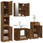 Ensemble d'armoires de salle de bain 4 pcs chêne fumé – Image 2