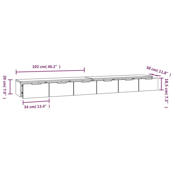Armoires murales 2 pcs noir 102x30x20 cm bois d'ingénierie – Image 5