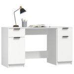 Bureau avec armoire latérale Blanc Bois d'ingénierie – Image 2