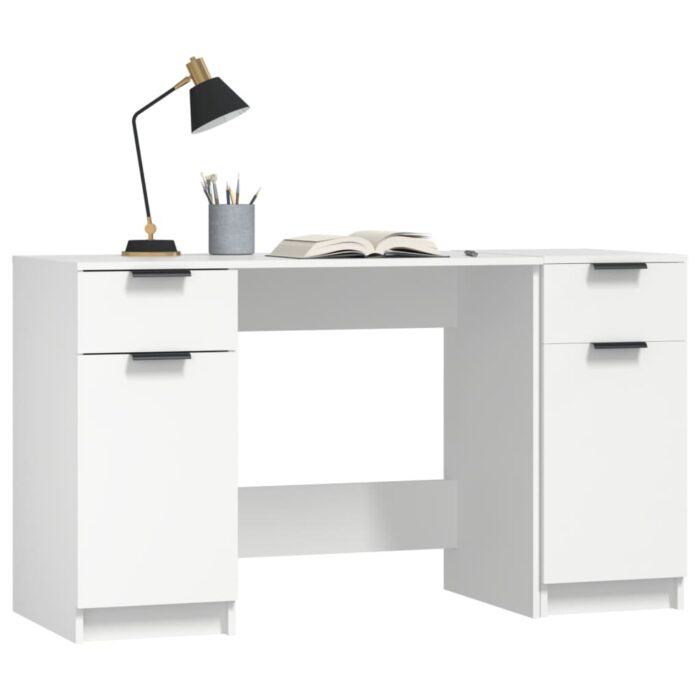 Bureau avec armoire latérale Blanc Bois d'ingénierie – Image 2