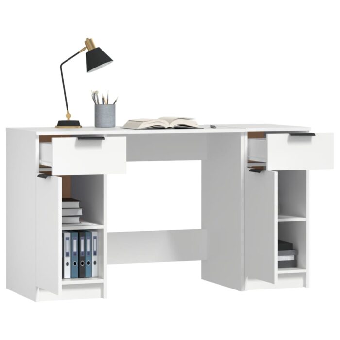 Bureau avec armoire latérale Blanc Bois d'ingénierie – Image 3