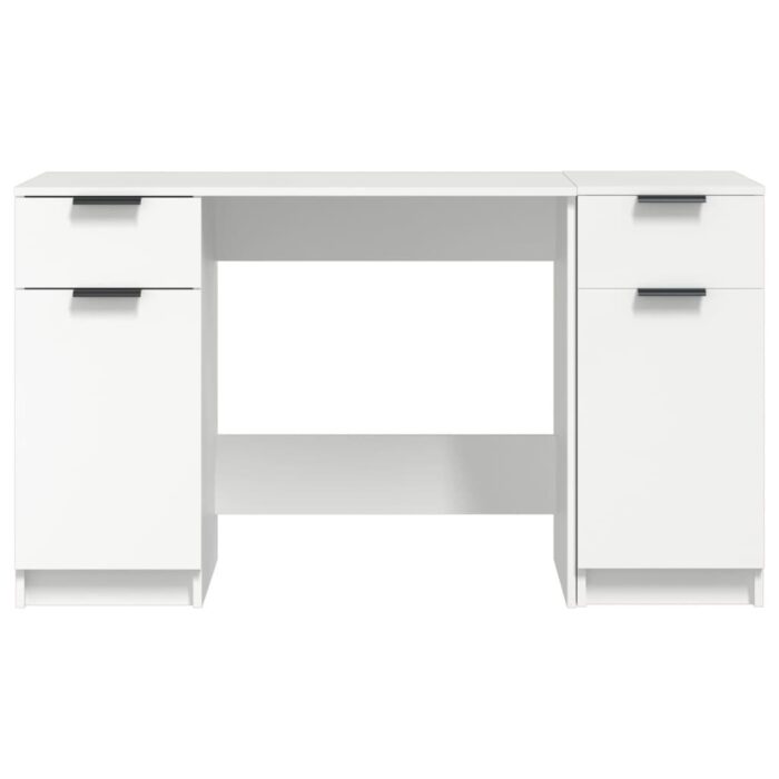 Bureau avec armoire latérale Blanc Bois d'ingénierie – Image 4