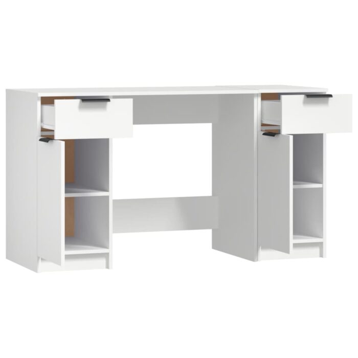 Bureau avec armoire latérale Blanc Bois d'ingénierie – Image 5