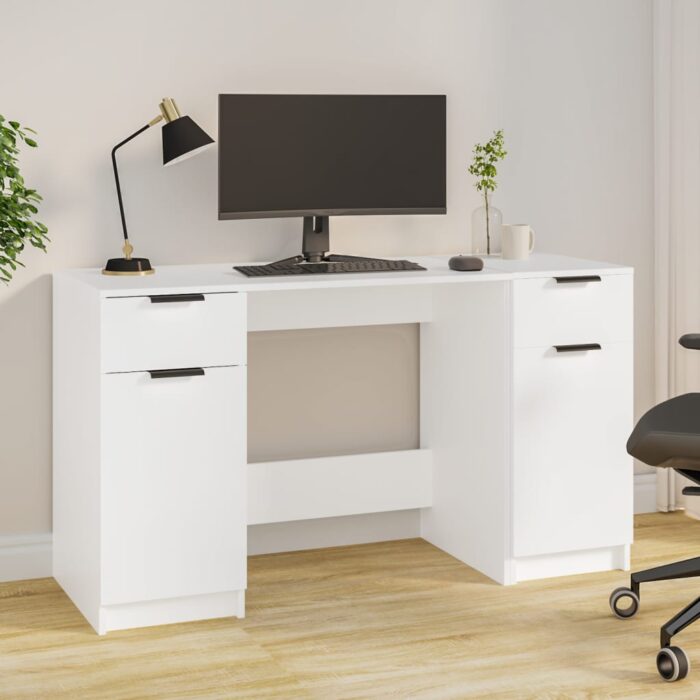 Bureau avec armoire latérale Blanc Bois d'ingénierie – Image 1