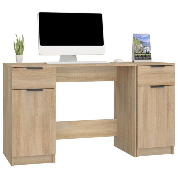 Bureau avec armoire latérale Chêne sonoma Bois d'ingénierie – Image 2