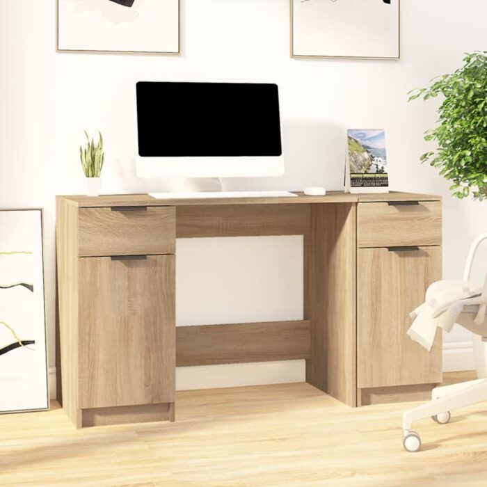 Bureau avec armoire latérale Chêne sonoma Bois d'ingénierie – Image 1