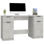 Bureau avec armoire latérale Gris béton Bois d'ingénierie – Image 2