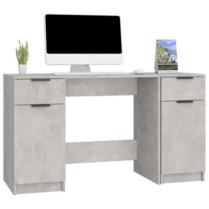 Bureau avec armoire latérale Gris béton Bois d'ingénierie – Image 2