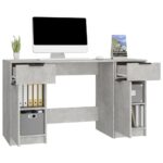Bureau avec armoire latérale Gris béton Bois d'ingénierie – Image 3