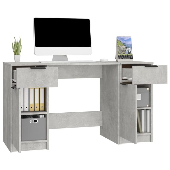 Bureau avec armoire latérale Gris béton Bois d'ingénierie – Image 3