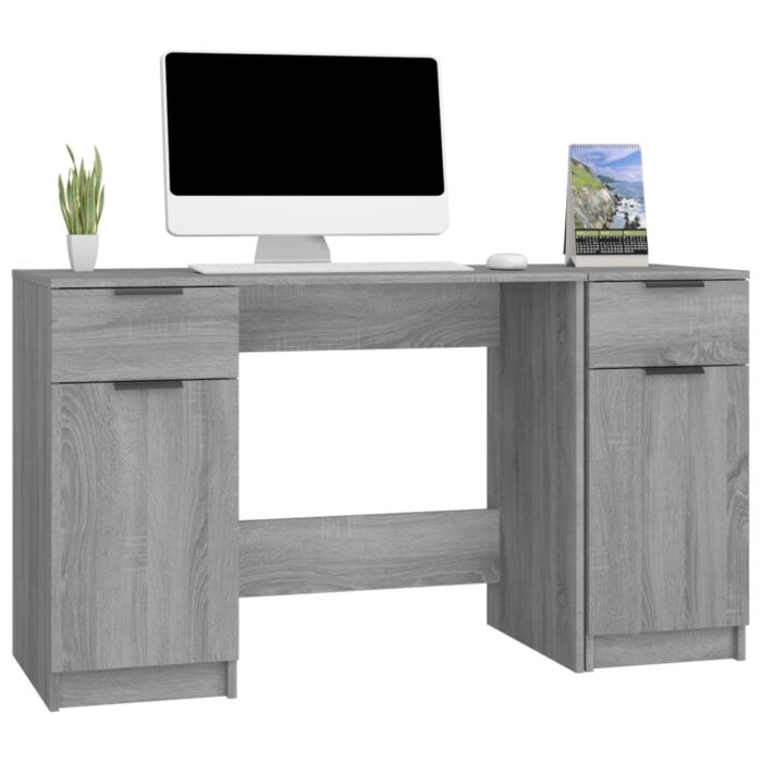 Bureau avec armoire latérale Sonoma gris Bois d'ingénierie – Image 2