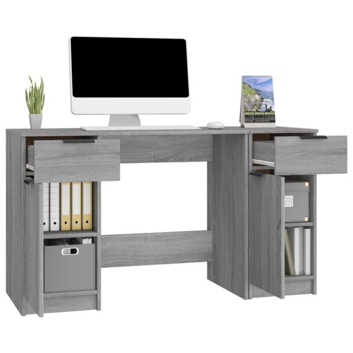 Bureau avec armoire latérale Sonoma gris Bois d'ingénierie – Image 3