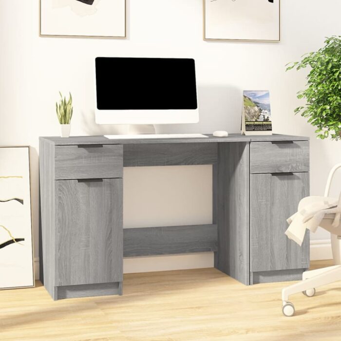 Bureau avec armoire latérale Sonoma gris Bois d'ingénierie – Image 1