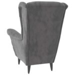 Fauteuil à oreilles avec tabouret gris clair velours – Image 4