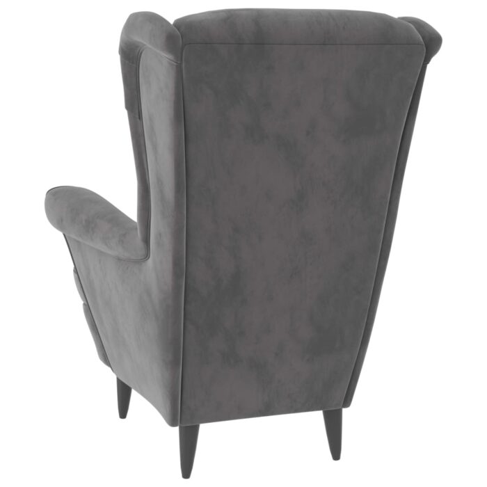 Fauteuil à oreilles avec tabouret gris clair velours – Image 4