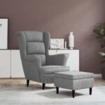 Fauteuil à oreilles avec tabouret gris clair velours