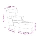 Fauteuil à oreilles avec tabouret gris foncé velours – Image 9