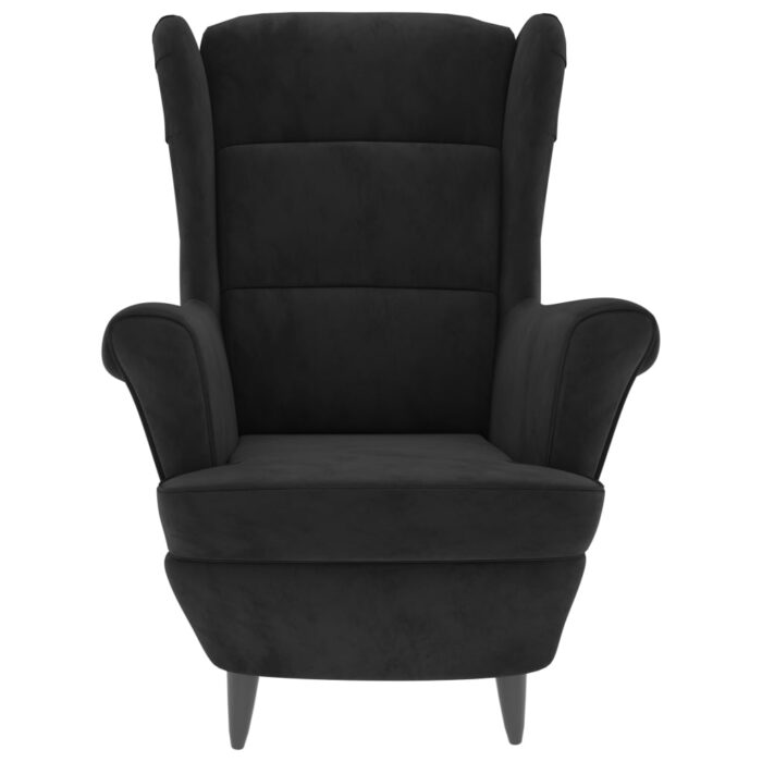 Fauteuil à oreilles avec tabouret noir velours – Image 2